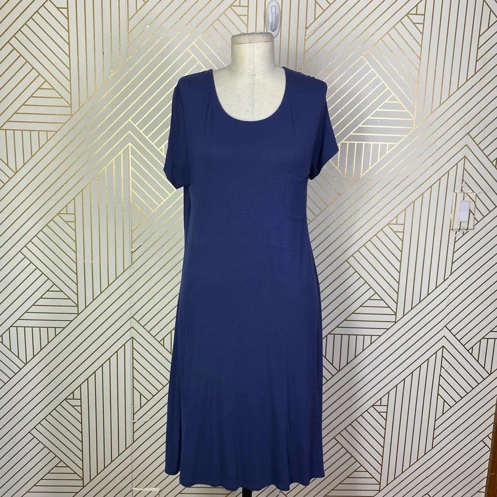 Peruvian Connection Solstice T-Shirt Short Sleeve Dress in Blue Size US Large